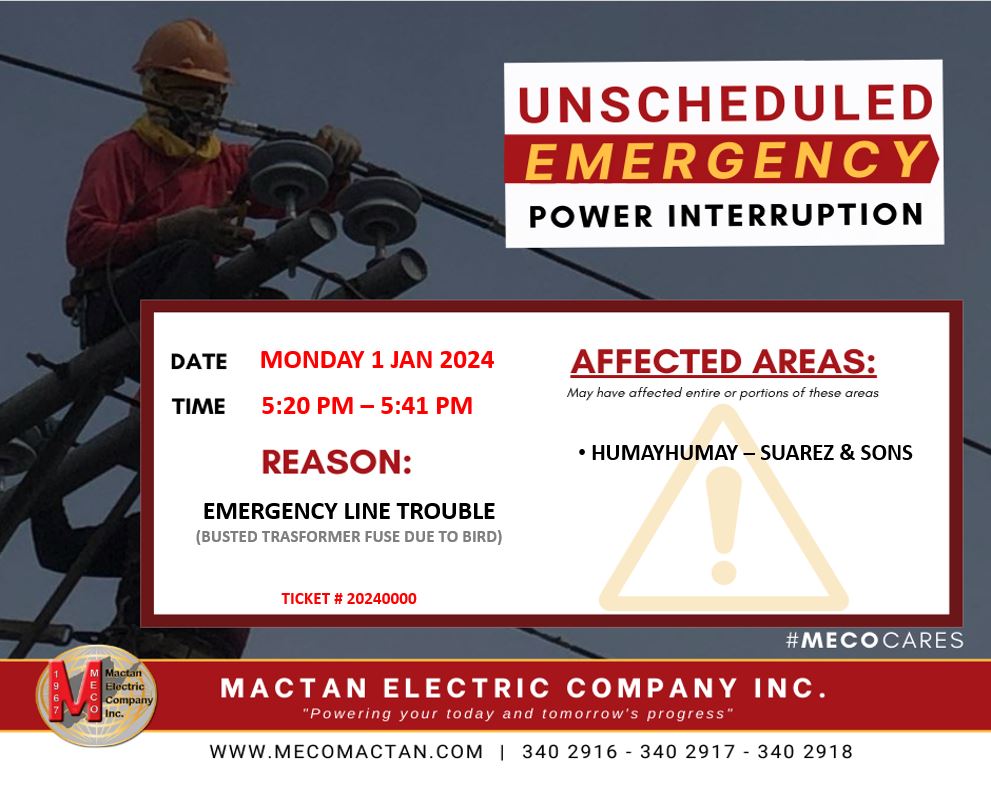 JANUARY 03, 2024 OUTAGE NOTICES Mactan Electric Company Inc.