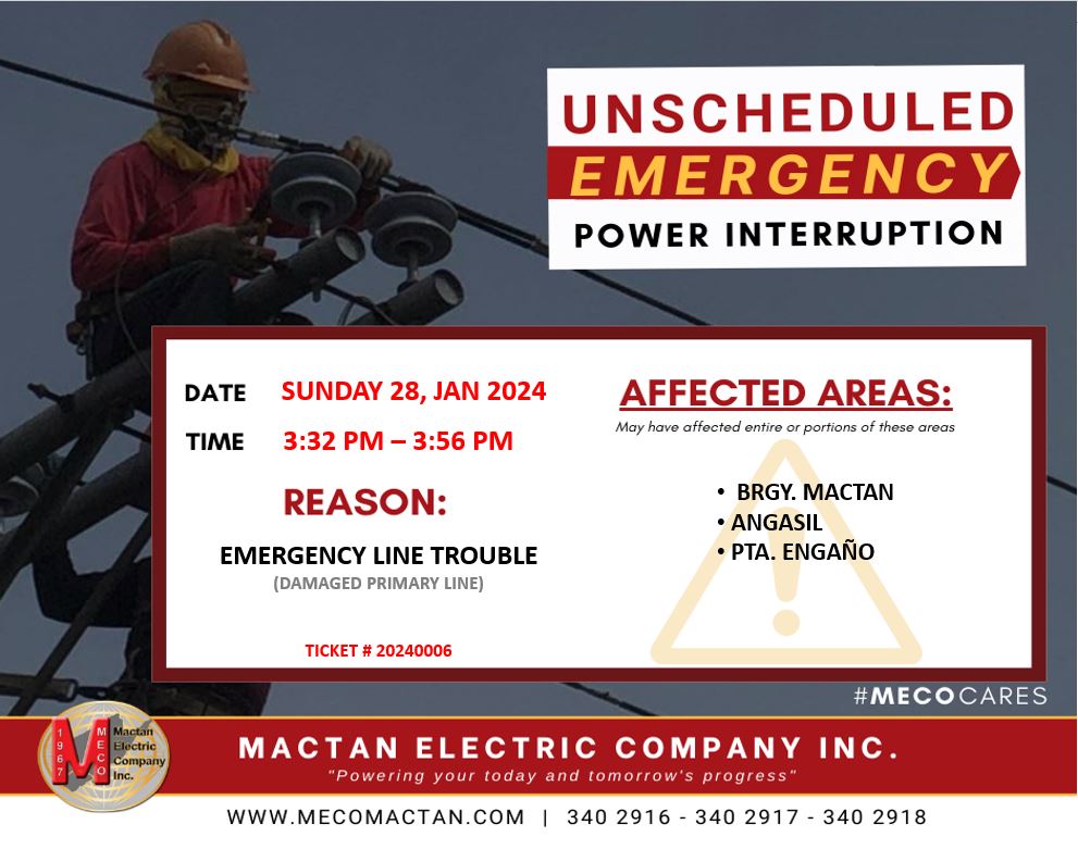 JANUARY 28, 2024 OUTAGE NOTICES Mactan Electric Company Inc.